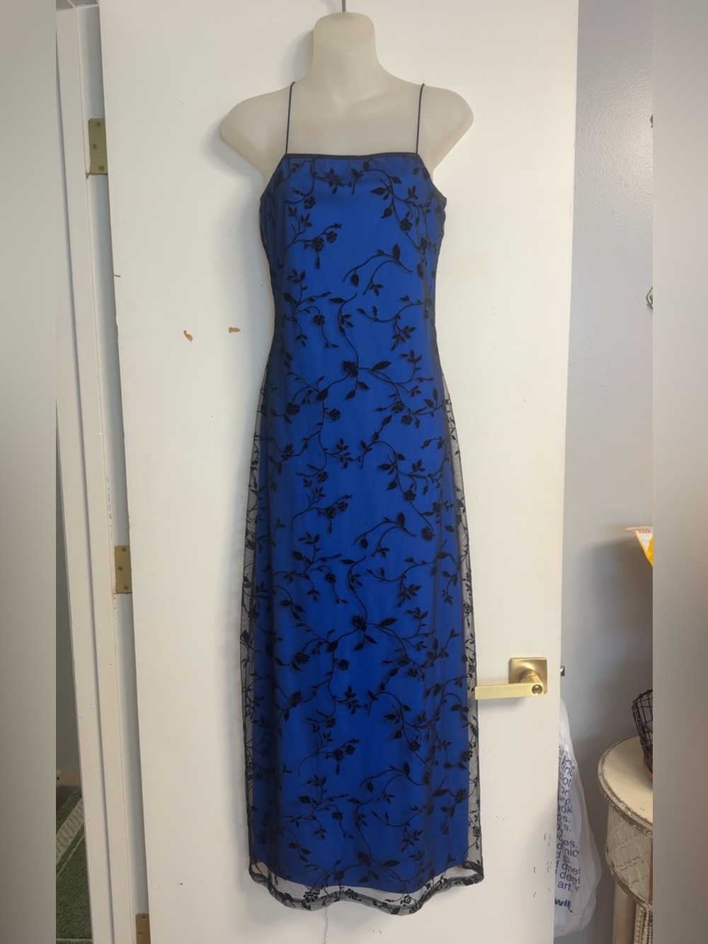 Vintage Byer Too! 90s Blue & Black Floral Maxi Dress